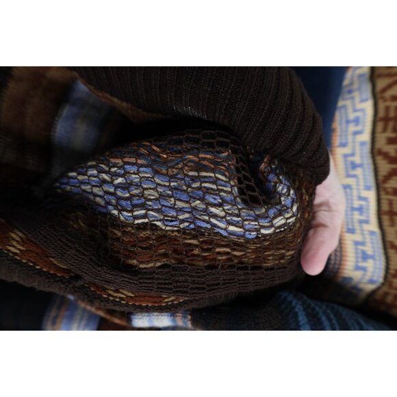 Vintage 70s Streetwear Womens XS Knit Fair Isle Crewneck Sweater Earth Tone - Picture 8 of 12